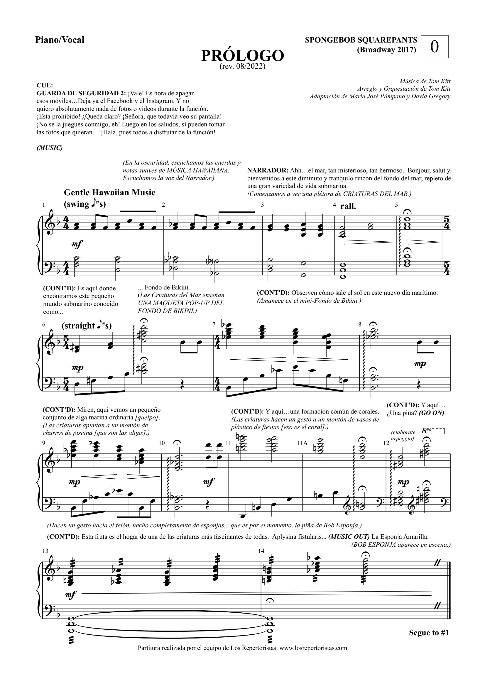 Bob Esponja — Piano Vocal en Español (portada de partitura)