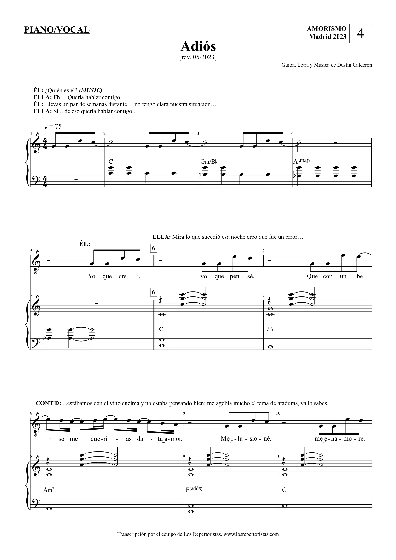 Dustin Calderón — Amorismo, Piano Vocal, página 32 (interior de partitura)