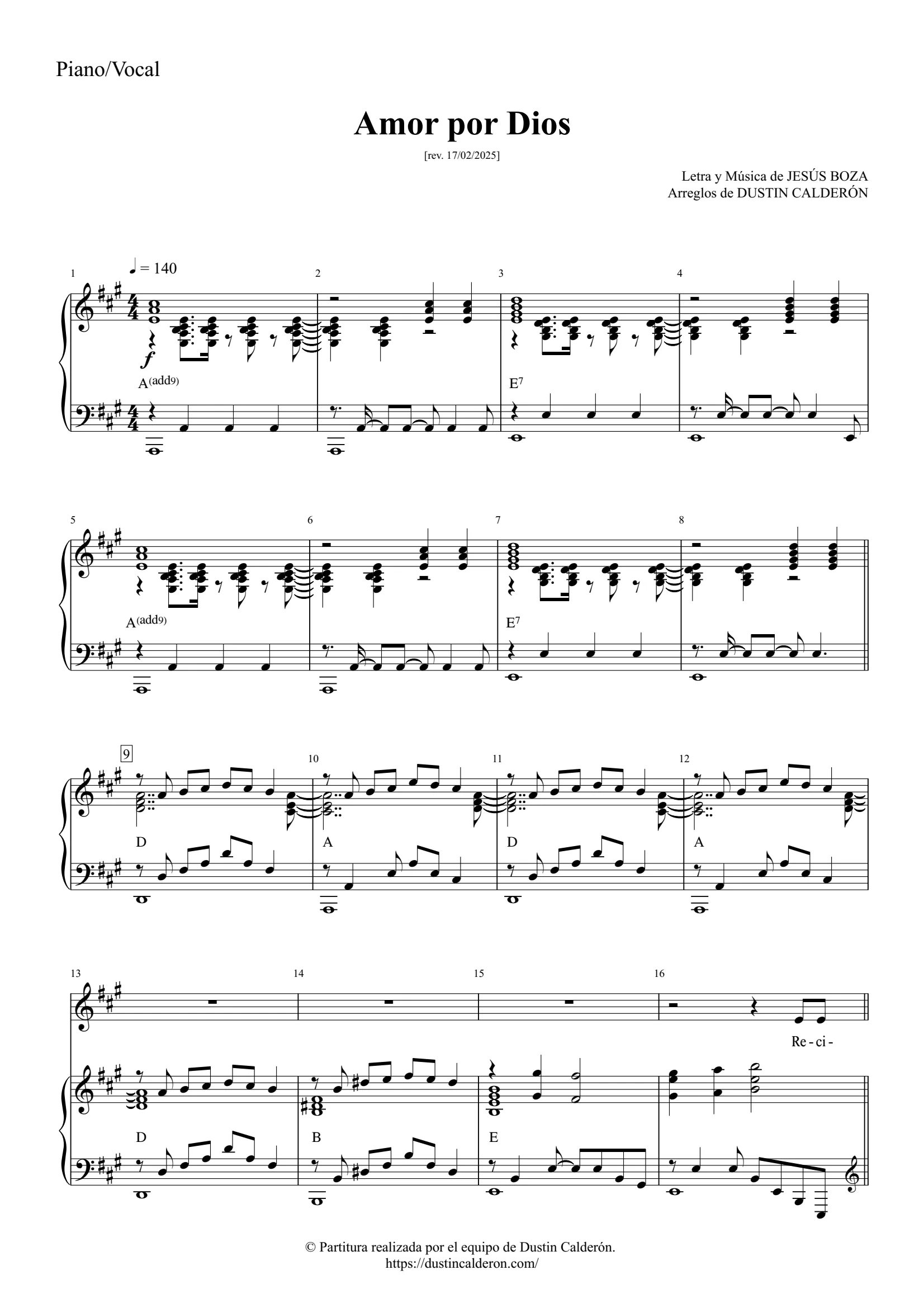 Jesús Boza — Amor por Dios, Piano Vocal (portada de partitura)